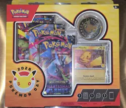 Pokemon Day 2026 TCG Collection Box Pikachu Promo Card Coin 3 Packs SEALED - Image 1