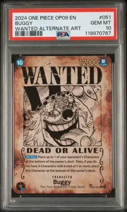 One Piece GRADED 2024 Buggy 051 Emperors in New World WANTED SP GEM MINT 10 PSA - Image 1