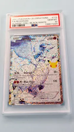 Reshiram Full Art PSA 10 GEM 2021 Pokemon Celebrations Classic Collection 113 🐉 - Image 1