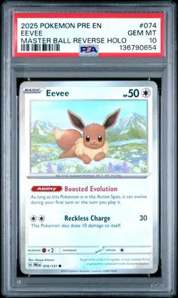 2025 POKEMON PRE EN-PRISMATIC EVOLUTIONS MASTER BALL REVERSE HOLO EEVEE PSA 10 - Image 1