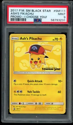 PSA 9 Ash's Pikachu SM111 Black Star Promo Pokemon Card 2017 I Choose You! Mint - Image 1