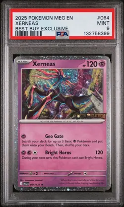 2025 POKEMON MEG EN-MEGA EVOLUTION BEST BUY EXCLUSIVE #064 XERNEAS PSA 9 - Image 1