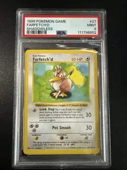 1999 POKEMON GAME SHADOWLESS #27 FARFETCH'D PSA 9 - Image 1