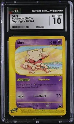 CGC 10 GEM MINT Abra 46/144 Pokemon 2003 Skyridge Pop 35 - Image 1