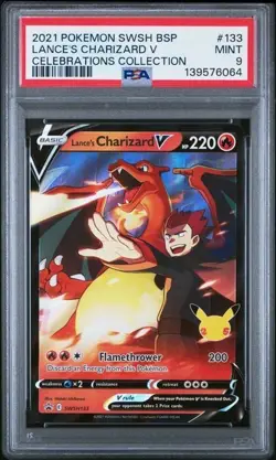 2021 POKEMON SWSH BLACK STAR PROMO CELEBRATIONS COLL LANCE'S CHARIZARD V PSA 9 - Image 1