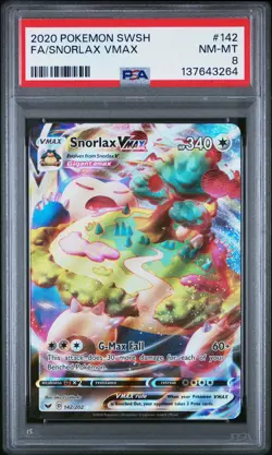 2020 POKEMON SWORD & SHIELD #142 FULL ART/SNORLAX VMAX PSA 8 - Image 1