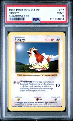 1999 POKEMON BASE SET SHADOWLESS #57 PIDGEY PSA 9 - Image 1