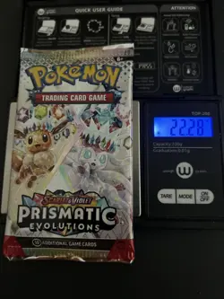 22.28g VERY HEAVY Prismatic Evolutions Pokemon Sealed Booster Pack New - Image 1