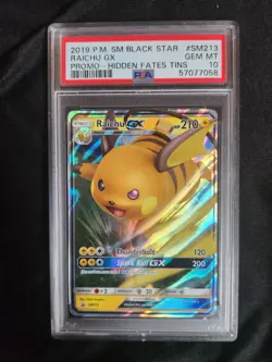 POKEMON CARD RAICHU GX 213 HIDDEN FATES BLACK STAR PROMO SM213 PSA 10 GEM MINT - Image 1