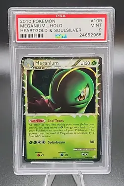 PSA 9 Mint 2010 Pokemon Meganium Prime 109/123 Holo Heartgold Soulsilver Base - Image 1