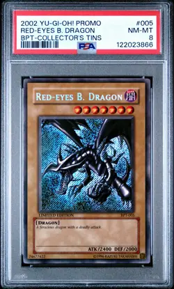 2002 YU-GI-OH! PROMO BPT-COLLECTOR'S TINS #005 RED-EYES B. DRAGON PSA 8 - Image 1