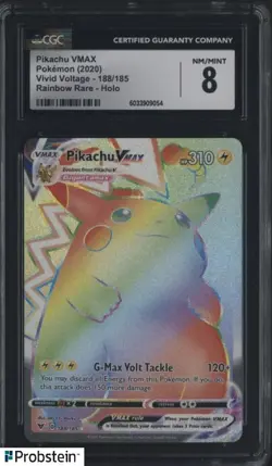 Pikachu VMAX 2020 Pokemon Vivid Voltage Rainbow Rare 188/185 CGC 8 NM-MT - Image 1