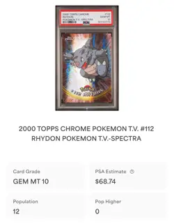 POKEMON PSA 10 RHYDON SPECTRA #112 POKEMON T.V. TOPPS CHROME ENGL POP 12!🌍 - Image 4