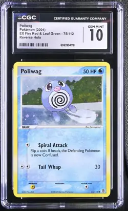 CGC 10 Poliwag EX Fire Red & Leaf Green 75/112 Reverse Holo Pokemon Card - Image 1