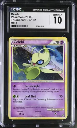 CGC 10 GEM MINT Celebi 2010 Triumphant 3/102 Holo Pokemon Card - Image 1