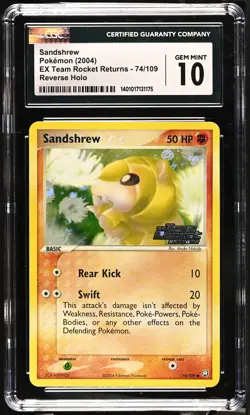 CGC 10 Sandshrew 74/109 EX Team Rocket Returns Reverse Holo Stamped Pokemon Card - Image 1