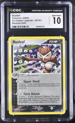 CGC 10 GEM MINT Nuzleaf 2004 EX Hidden Legends 45/101 Reverse Holo Pokemon Card - Image 1