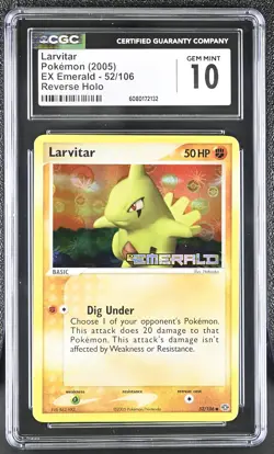 CGC 10 Larvitar 2005 EX Emerald 52/106 Reverse Holo Stamped Pokemon Card - Image 1