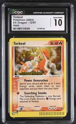 CGC 10 GEM MINT Torkoal 2003 EX Dragon 12/97 Holo SWIRL Pokemon Card - Image 1