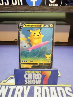 Pokemon TCG Surfing Pikachu v Celebrations Holo Ultra Rare Card 008/025 - Image 1
