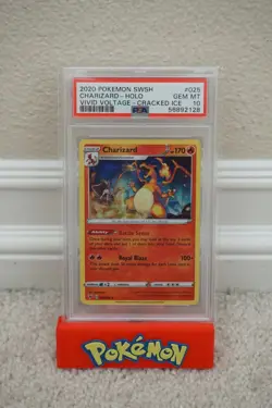 2020 POKEMON SWORD & SHIELD VIVID VOLTAGE CHARIZARD PSA 10 GEM MINT CRACKED ICE - Image 1