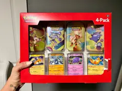 Pokemon Scarlet & Violet-151 Mini Tin 4-Pack Box Raichu Machamp Gengar Dragonite - Image 1