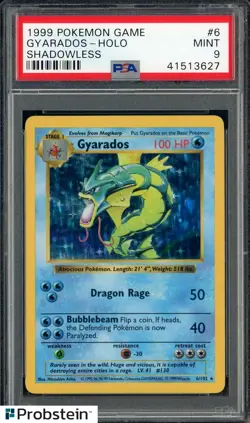1999 Pokemon Game Shadowless #6 Gyarados Holo PSA 9 MINT - Image 1