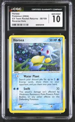 CGC 10 GEM MINT Horsea EX Team Rocket Returns 58/109 Reverse Holo Pokemon Card - Image 1