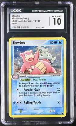 CGC 10 GEM MINT Slowbro 2005 EX Unseen Forces 13/115 Holo Pokemon Card - Image 1