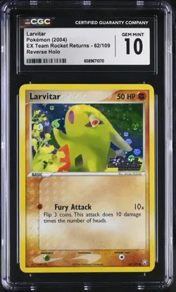 CGC 10 Larvitar EX Team Rocket Returns 62/109 Reverse Holo Stamped Pokemon Card - Image 1