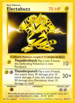 Electabuzz - 20/102 - Pokemon Base Set Shadowless Rare Card WOTC LP - Image 1
