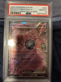 2025 POKEMON SVP EN-SV BLACK STAR PROMO #205 TEAM ROCKET'S MEWTWO EX PSA 10 - Image 1