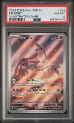 2024 POKEMON SURGING SPARKS 204/191 MESPRIT ILLUSTRATION RARE PSA 8 NM-MT - Image 1