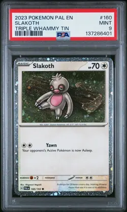 2023 POKEMON PAL EN-PALDEA EVOLVED TRIPLE WHAMMY TIN #160 SLAKOTH PSA 9 - Image 1
