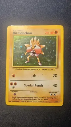 Hitmonchan 7/102 Holo Shiny Rare Pokemon TCG Card Base Set 1 1999 Heavy Play - Image 1