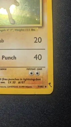 Hitmonchan 7/102 Holo Shiny Rare Pokemon TCG Card Base Set 1 1999 Heavy Play - Image 5
