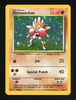 1999 Pokemon TCG Game Base Set Unlimited #7/102 Hitmonchan Holo - Image 1