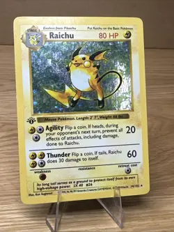 Pokemon TCG Base Set (Shadowless) 1st ed First Edition Raichu 14/102 MP/HP - Image 3