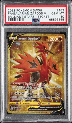 2022 POKEMON SWORD & SHIELD BRILLIANT STARS FULL ART/GALARIAN ZAPDOS V PSA 10 - Image 1