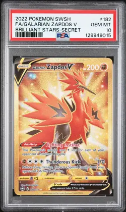 2022 POKEMON SWORD & SHIELD BRILLIANT STARS FULL ART/GALARIAN ZAPDOS V PSA 10 - Image 1