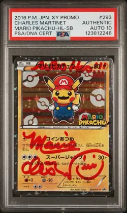2016 POKEMON JPN XY PROMO #293 MARIO PIKACHU PSA CHARLES MARTINET AUTO 10 - Image 1