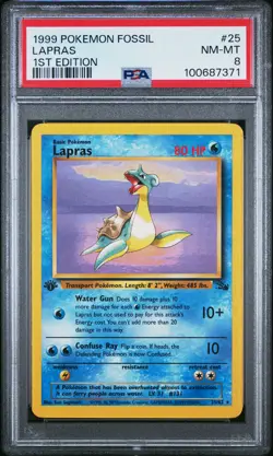 1999 POKEMON FOSSIL 1ST ED #25 LAPRAS PSA 8 - Image 1