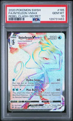 2020 POKEMON SWORD & SHIELD REBEL CLASH SECRET 195 FULL ART/INTELEON VMAX PSA 10 - Image 1