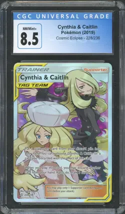 2019 Pokemon Cosmic Eclipse Cynthia & Caitlin 228/236 CGC 8.5 - Image 1