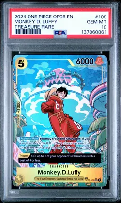 2024 ONE PIECE OP08 #109 TWO LEGENDS MONKEY D LUFFY TREASURE RARE PSA 10 GEM MNT - Image 1
