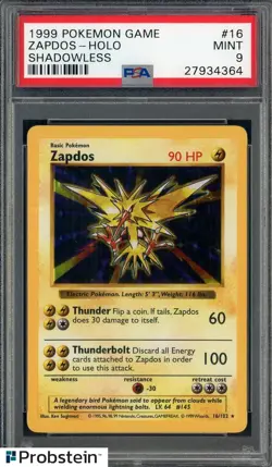 1999 Pokemon Game Shadowless #16 Zapdos Holo PSA 9 MINT - Image 1