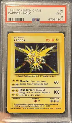 Pokemon Base Set 1999 Zapdos Holo Rare 16/102 -PSA 9 Mint Condition - Image 1