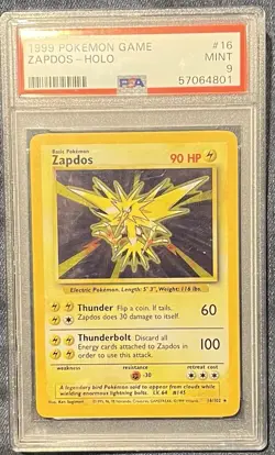 Pokemon Base Set 1999 Zapdos Holo Rare 16/102 -PSA 9 Mint Condition - Image 2