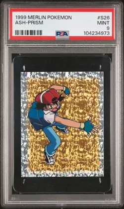 Ash Prism Holo PSA 9 Pokemon Sticker Card S26 1999 Merlin Mint Condition - Image 1