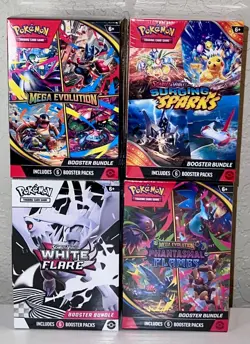 Pokemon Booster Bundle Lot White Flare, Mega Evolution, Phantasmal, Surging New - Image 1